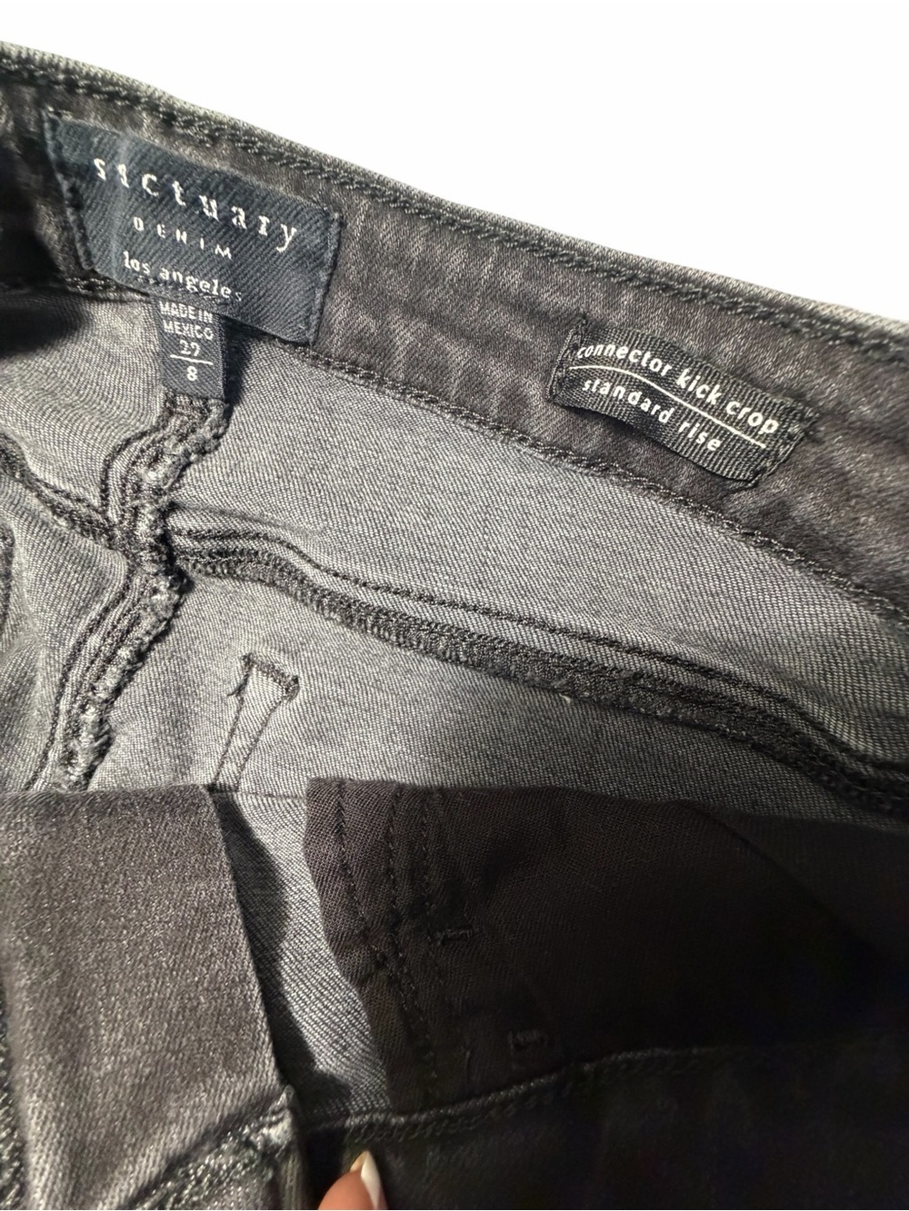 Sanctuary Connector Kick Crop Women's Washed Black Flare Hem Jeans Sz 8 - Picture 8 of 12